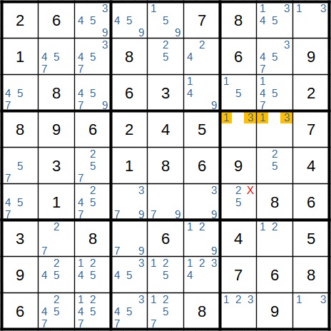 Sudoku Beispiel 4 doppeltes Paar